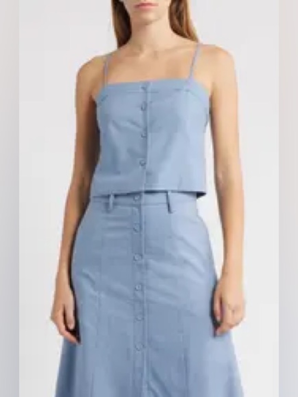 Wayf | Powder Blue Button-Front Cropped Top NWT